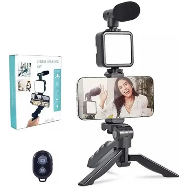 Estabilizador De Celular Triploide Micrófono Led Color Negro