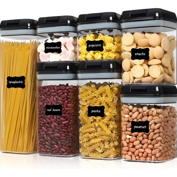 7 Pcs De Contenedores De Alimentos Almacenamiento 7 Pcs Color Negro Plástico Resistente Con Tapa Selladora Hermética