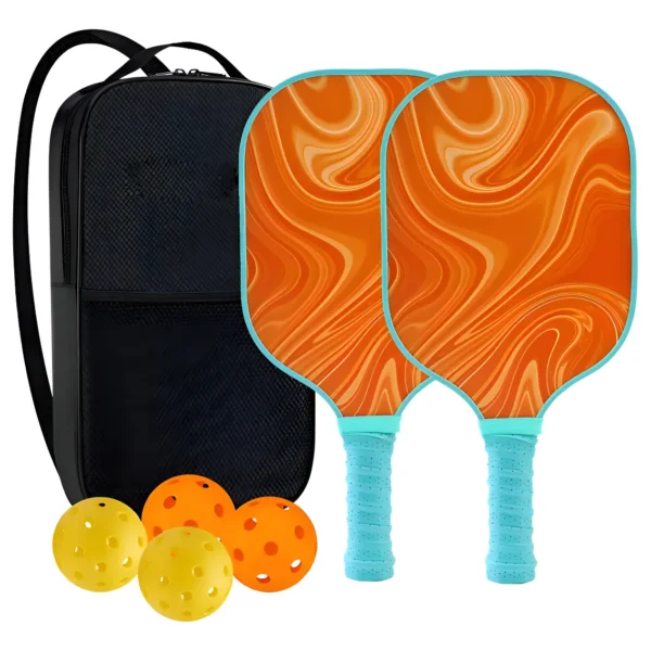 Set 2 Raquetas Pickleball Paddle Fibra De Vidrio Con Pelotas Naranja
